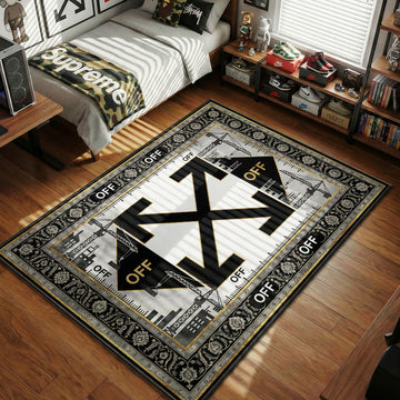 Off-White Arrow Logo black white industrial hypebeast area rug