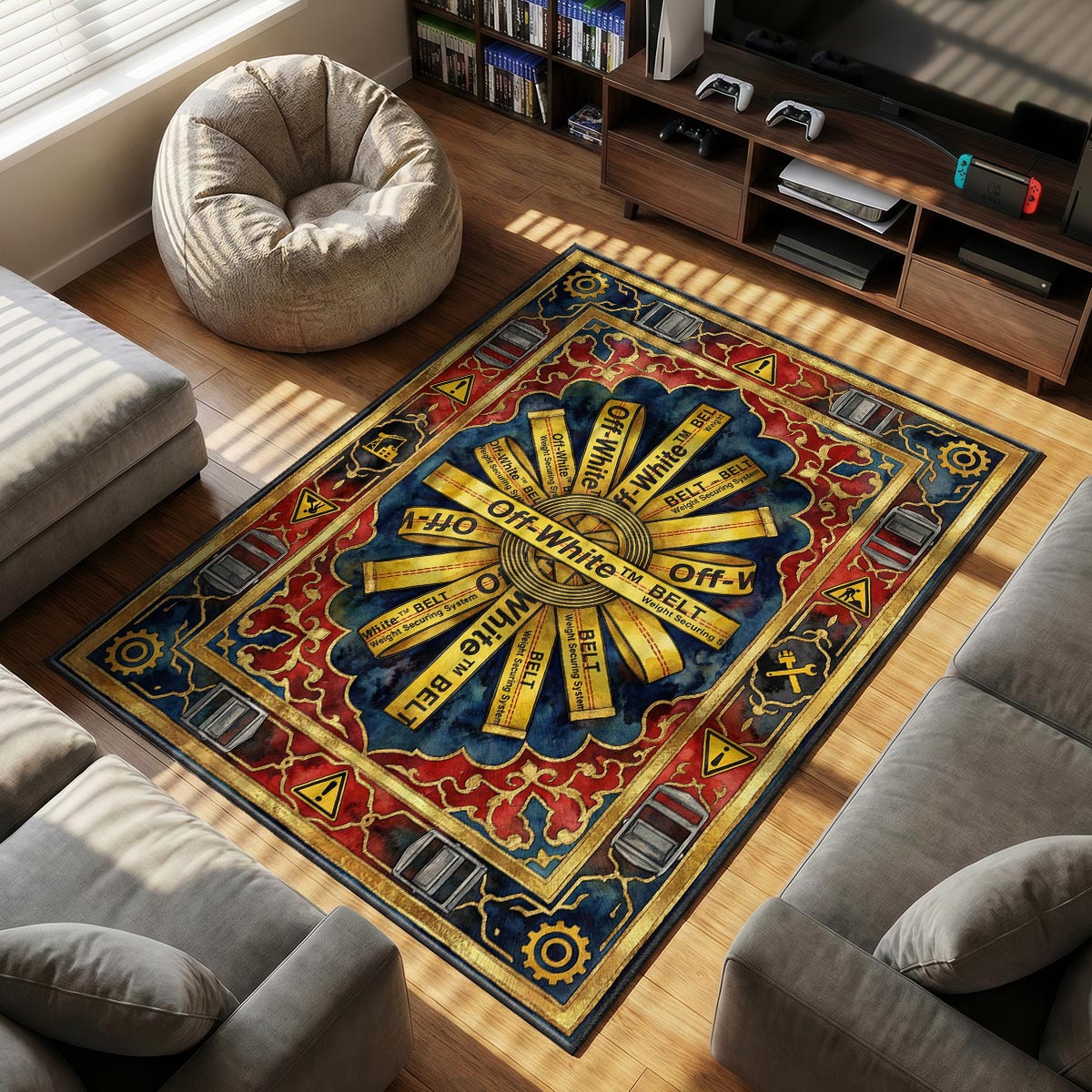 Off-White Industrial Belt Rug - Streetwear Floor Mat