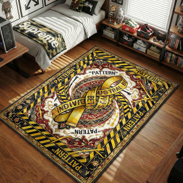 Off-White industrial yellow belt caution tape pattern zip ties quote marks hypebeast area rug