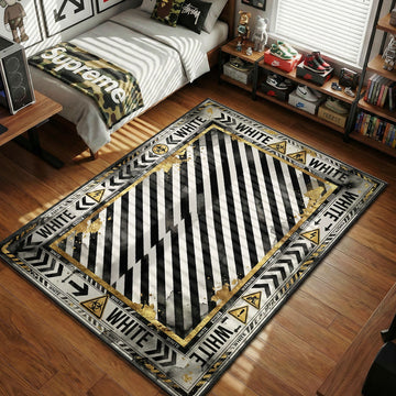 Off-White industrial hazard stripes black white hypebeast area rug