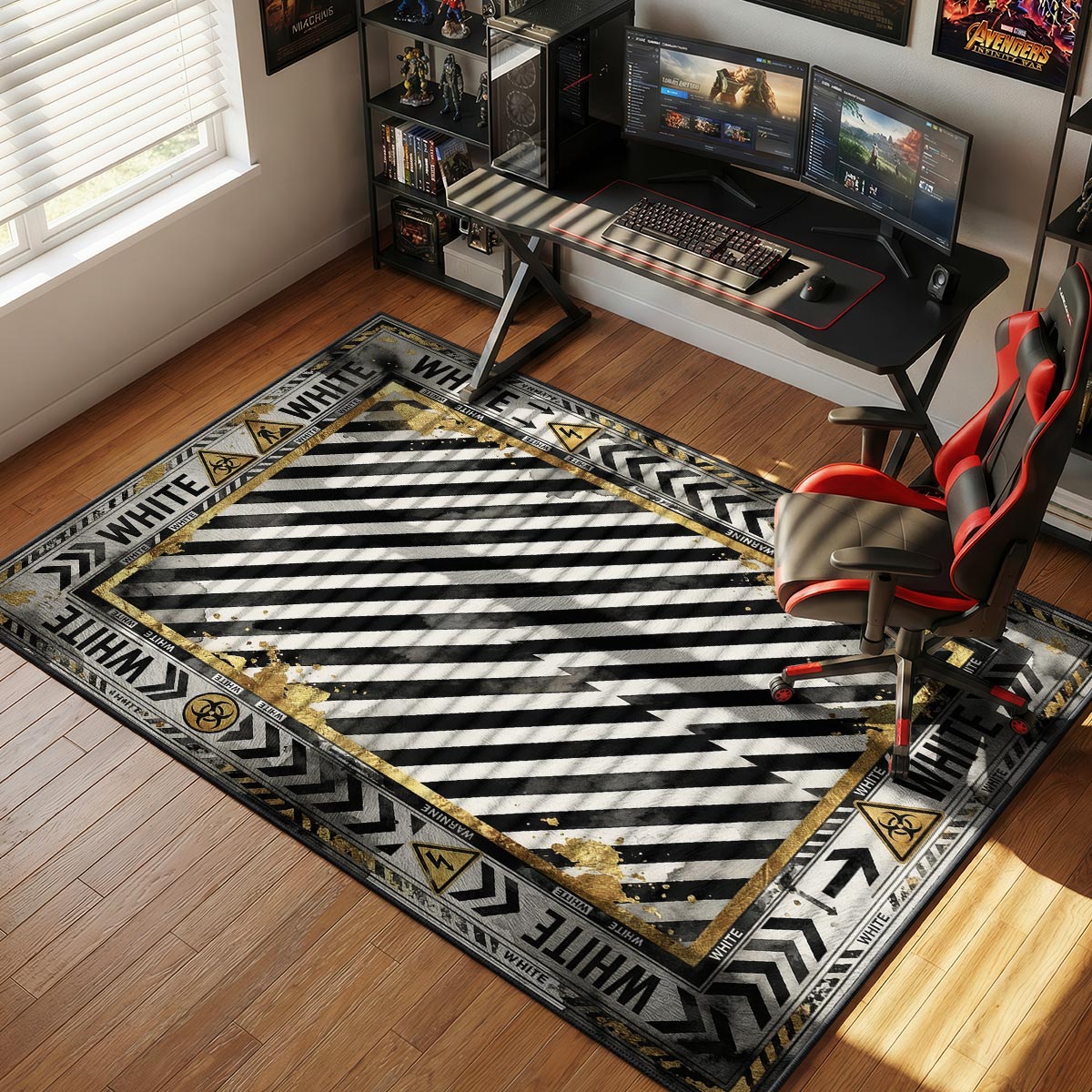 Off-White Industrial Rug - Hazard Stripe Floor Decor