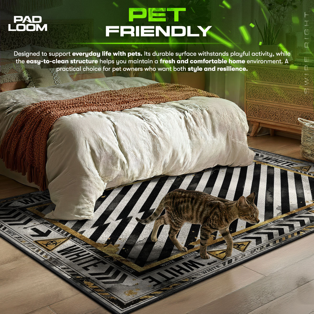 Off-White Industrial Rug - Hazard Stripe Floor Decor