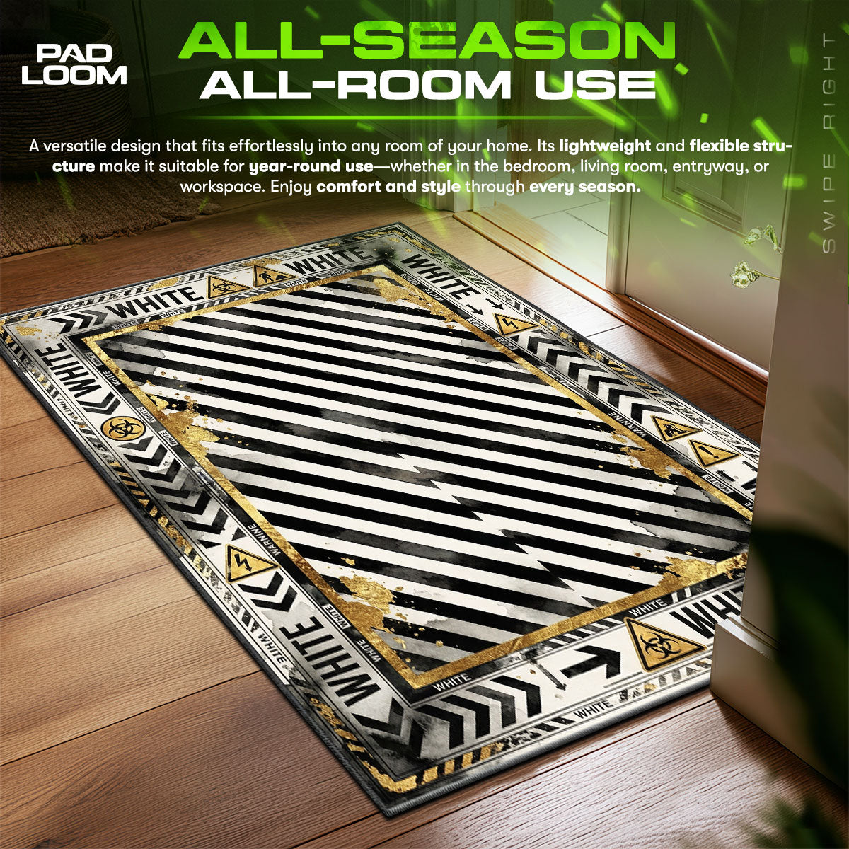 Off-White Industrial Rug - Hazard Stripe Floor Decor