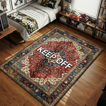 Off-White Keep Off text red blue persian hypebeast area rug