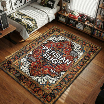 Off-White "PERSIAN RUG" quote red blue traditional hypebeast area rug