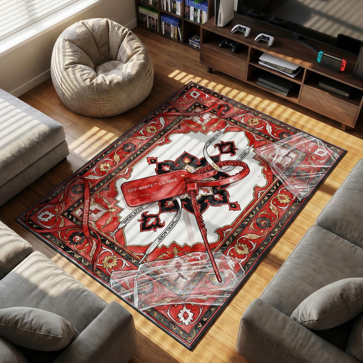 Off White themed area rug for home decor fans