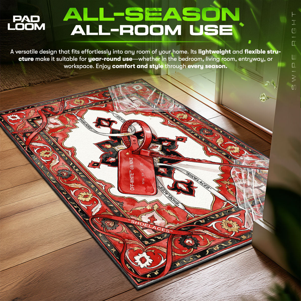 Off White Zip Tie Streetwear Floor Decor fan rug — premium quality print