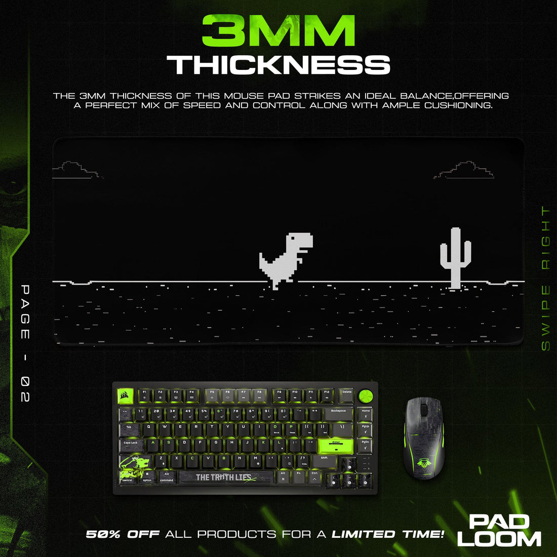 Offline Dino Mouse Pad - Retro Pixel Gaming Desk Mat Padloom