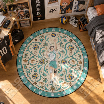 Oikawa Setting Haikyuu round rug on a bedroom floor - Haikyuu chair mat