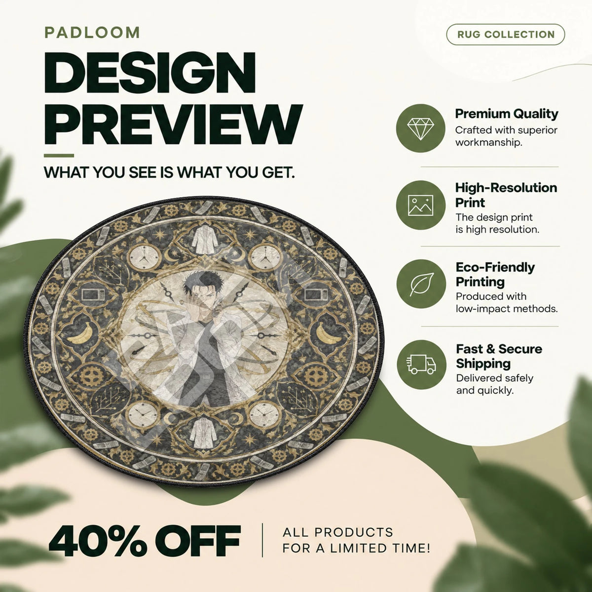 Okabe Calling Steins Gate round rug full design preview