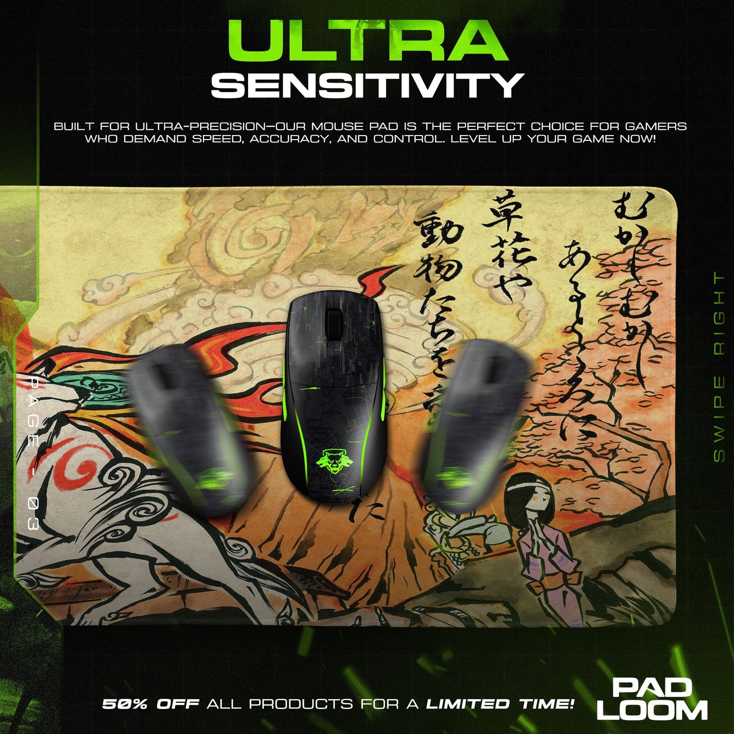 Okami Mouse Pad, Amaterasu Sunrise Gaming Desk Mat Padloom