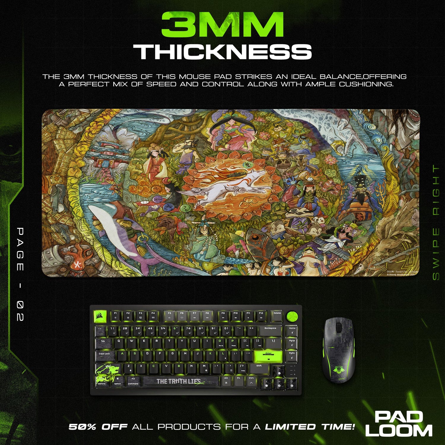 Okami Mouse Pad, Celestial Brush Art Gaming Desk Mat Padloom