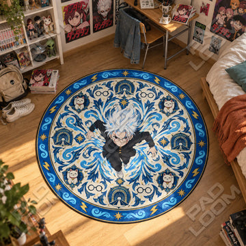Okarun Dashing Dandadan round rug on a bedroom floor - Dandadan chair mat