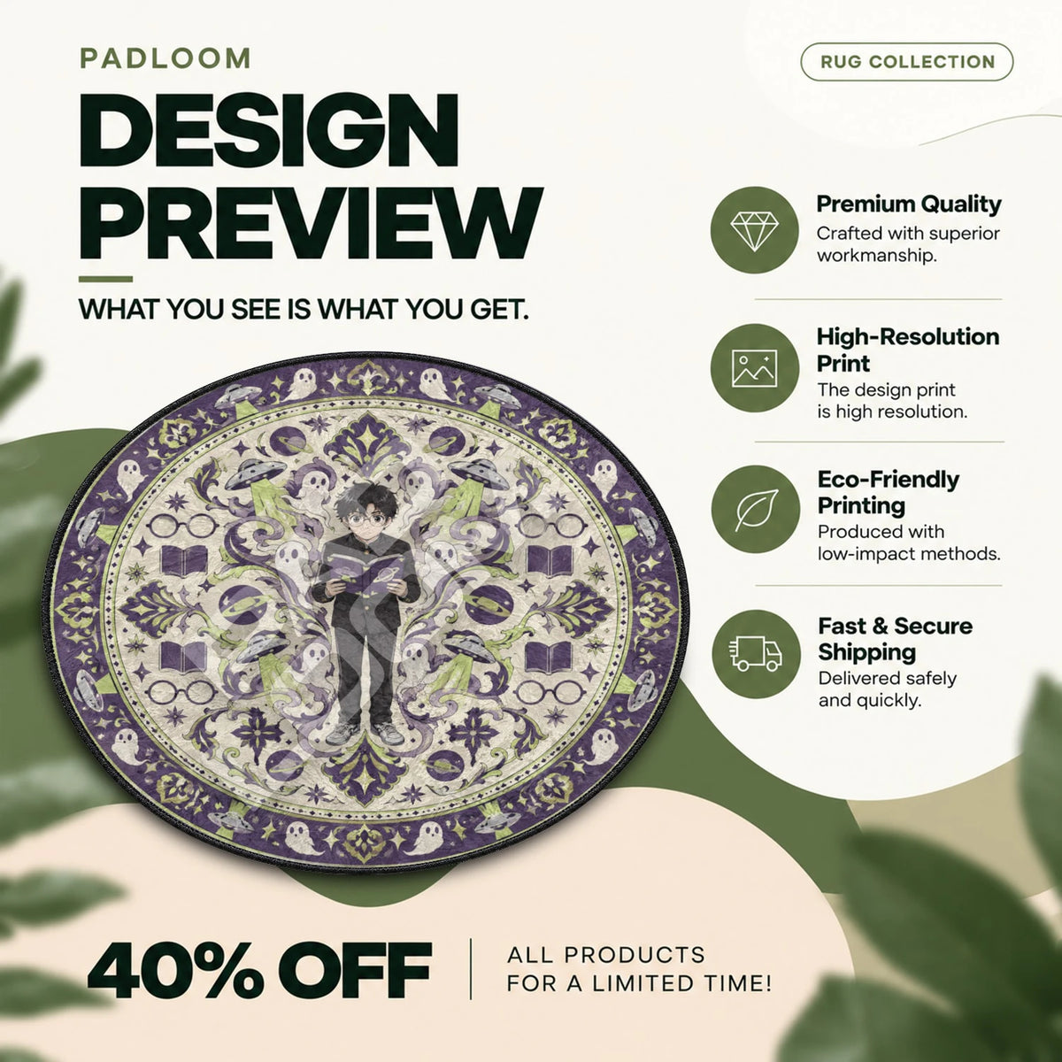 Okarun Reading Dandadan round rug full design preview