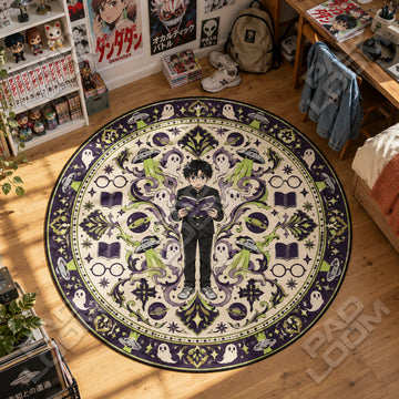 Okarun Reading Dandadan round rug on a bedroom floor - Dandadan chair mat