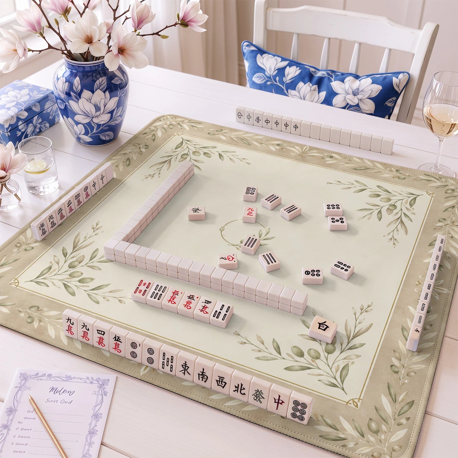 Olive Branch Minimalist mahjong mat – M (60x60 cm) and L (81x81 cm) sizes