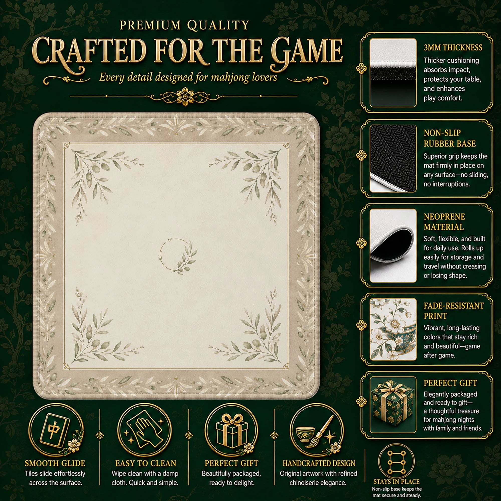 Olive Branch Minimalist Mahjong Mat – neoprene mah jongg table mat