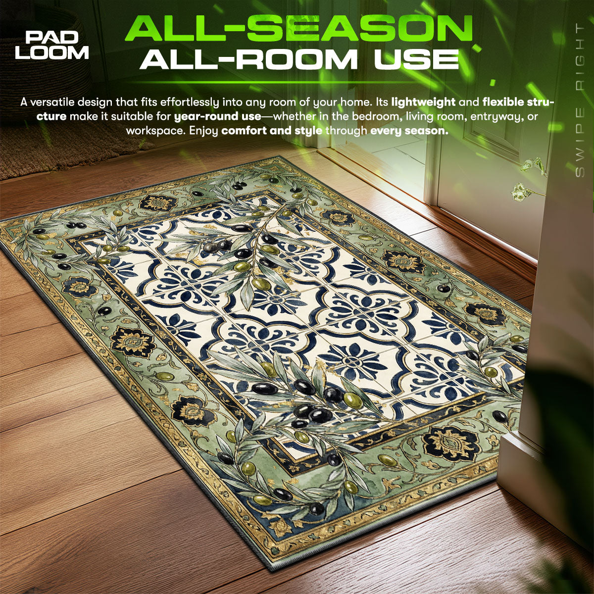 Detailed close-up of Olive rug pattern