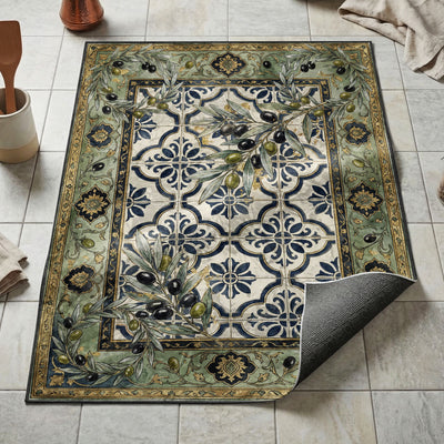 Olive Branch Tile Rug — Mediterranean Kitchen Floor Mat
