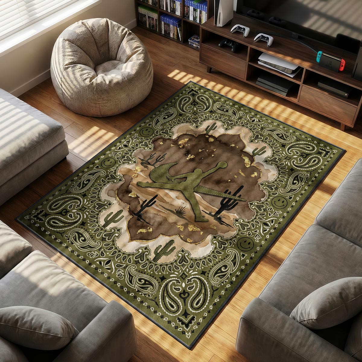Olive Desert themed area rug for home decor fans