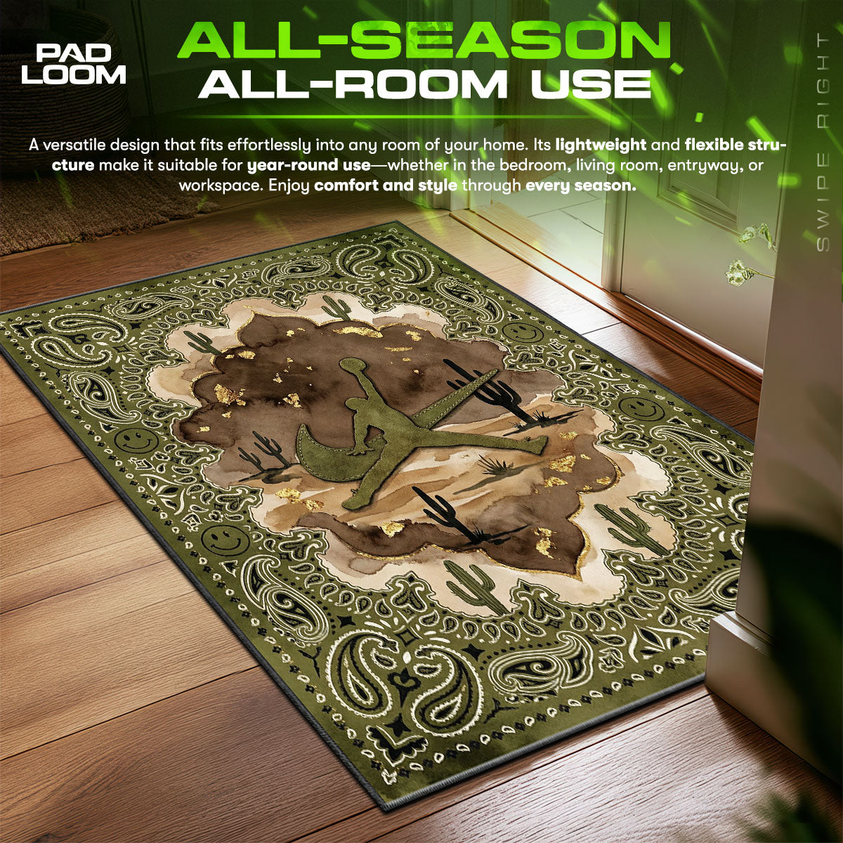 Olive Desert Paisley Streetwear Floor fan rug — premium quality print