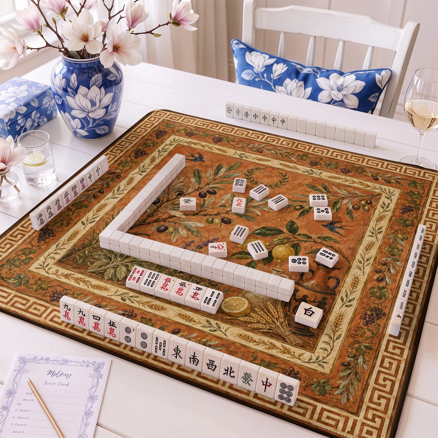 Olive Grove mahjong mat – M (60x60 cm) and L (81x81 cm) sizes