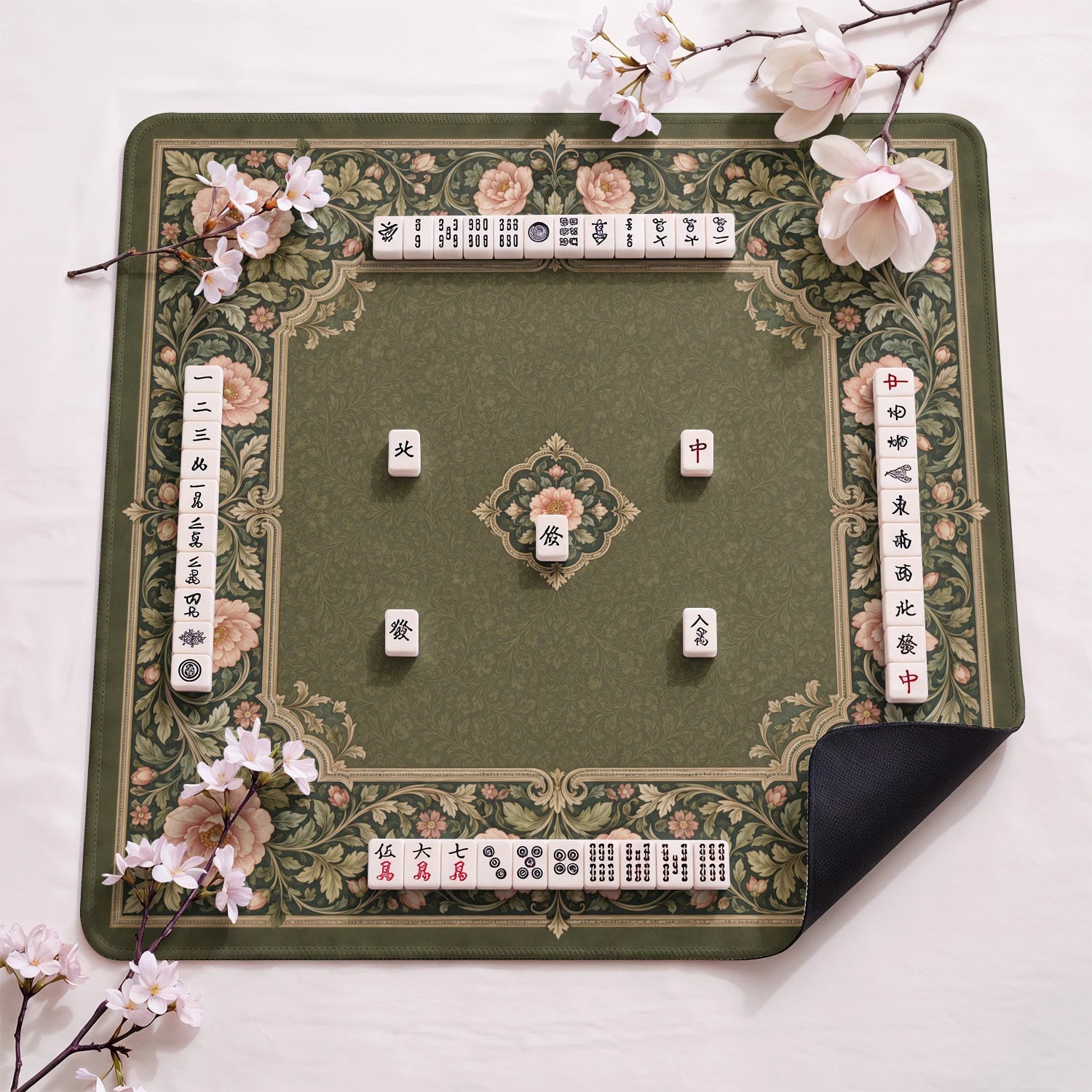 Olive Rose Tapestry Mahjong Mat - Mah Jongg Mat