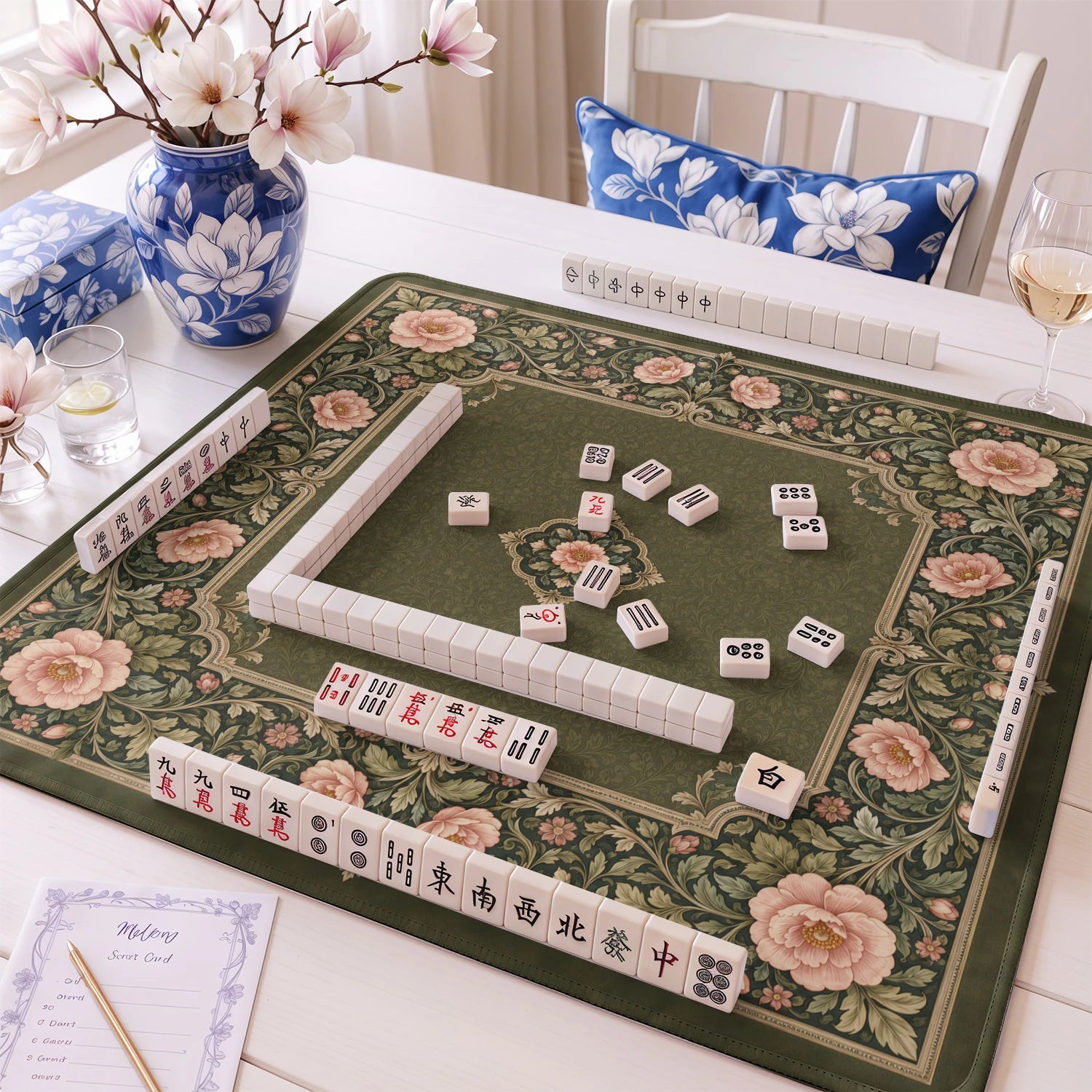 Olive Rose Tapestry Mahjong Mat - Mah Jongg Mat