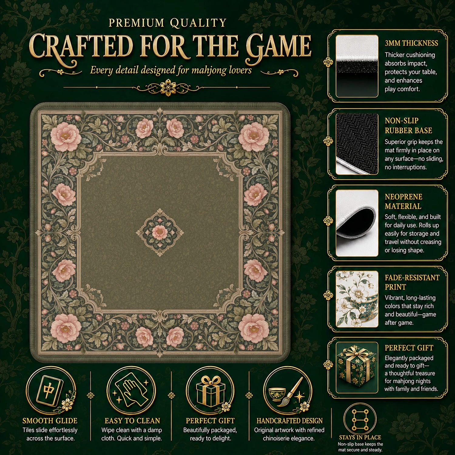 Olive Rose Tapestry Mahjong Mat - Mah Jongg Mat
