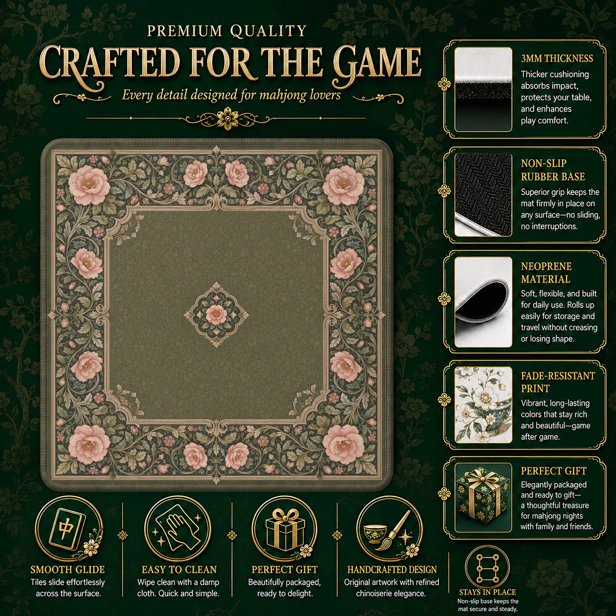 Olive Rose Tapestry Mahjong Mat - Mah Jongg Mat