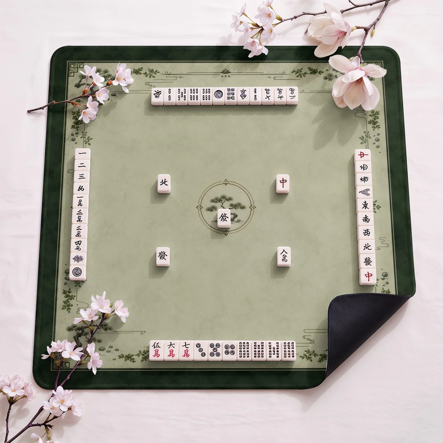 Olive Zen Pine Mahjong Mat - Mah Jongg Table Mat