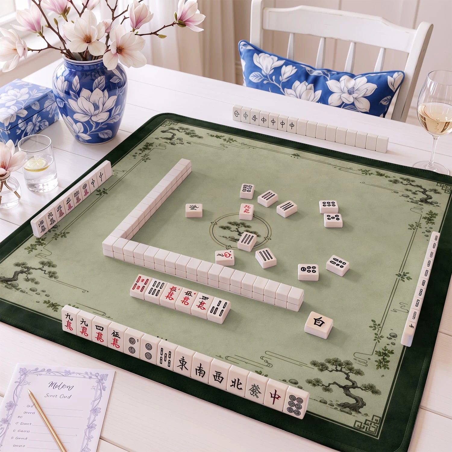Olive Zen Pine Mahjong Mat - Mah Jongg Table Mat