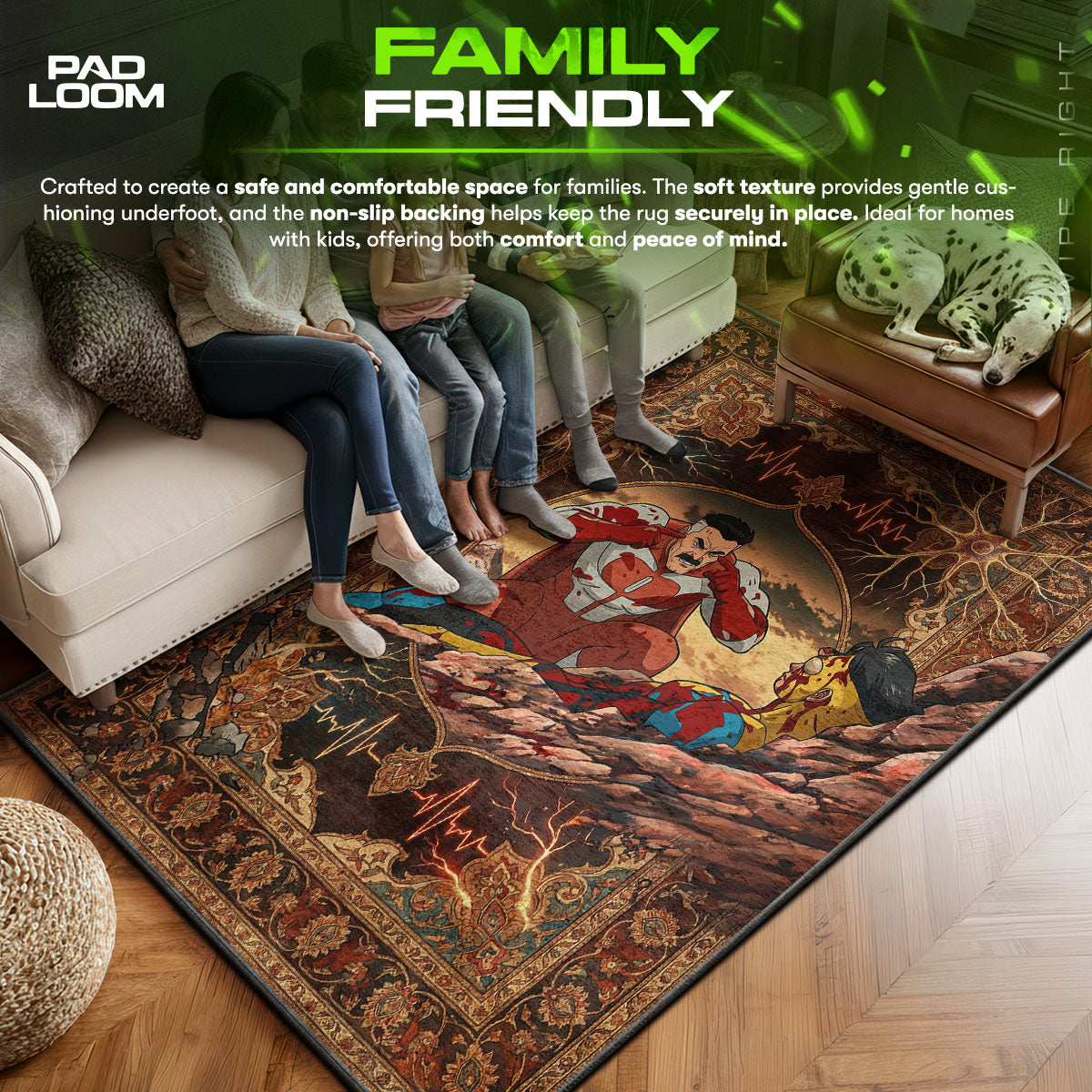 Omni area rug showing full home decor artwork