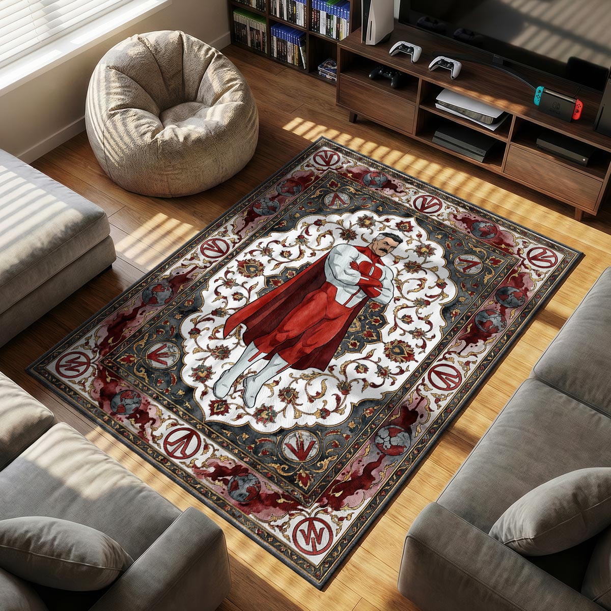 Omni Man themed area rug for home decor fans