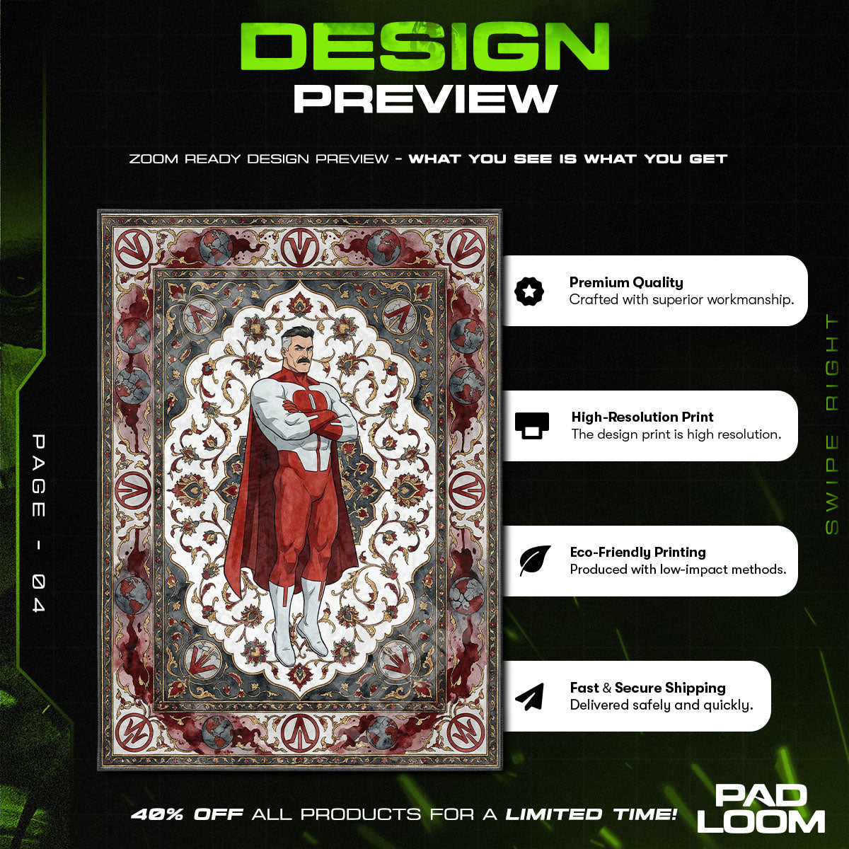 Room character design printed on rug