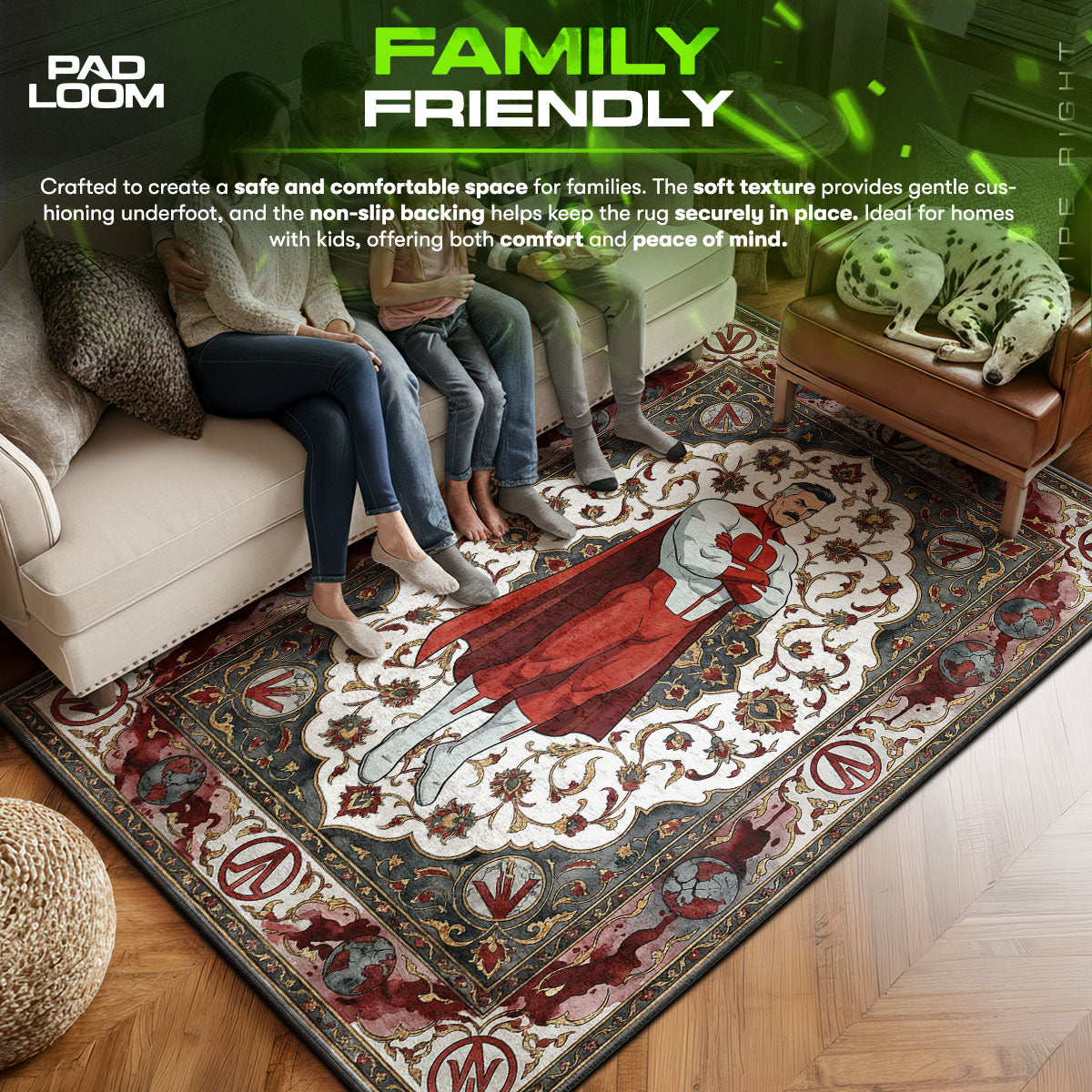 Omni area rug showing full home decor artwork