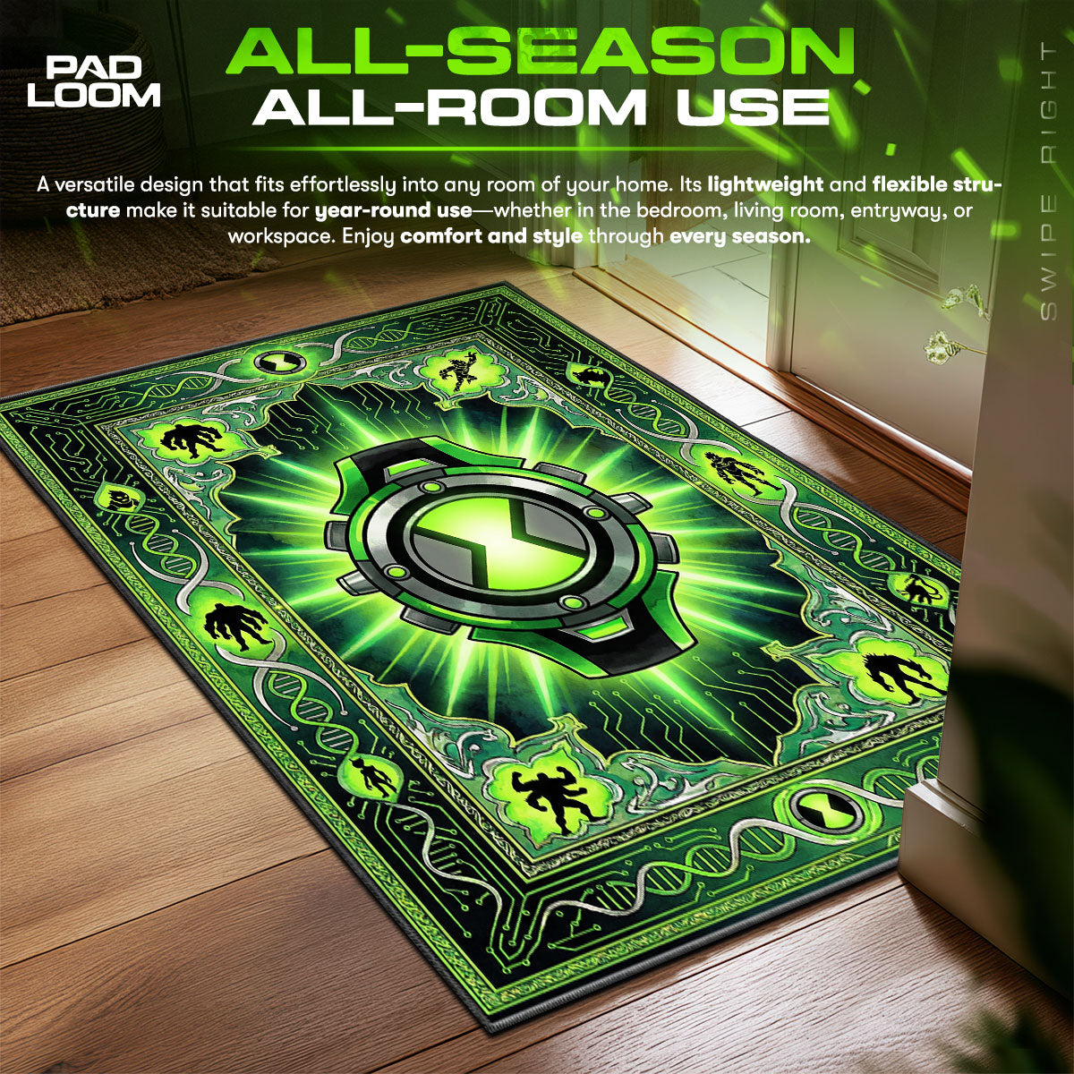 Omnitrix Alien DNA Ben Room fan rug — premium quality print