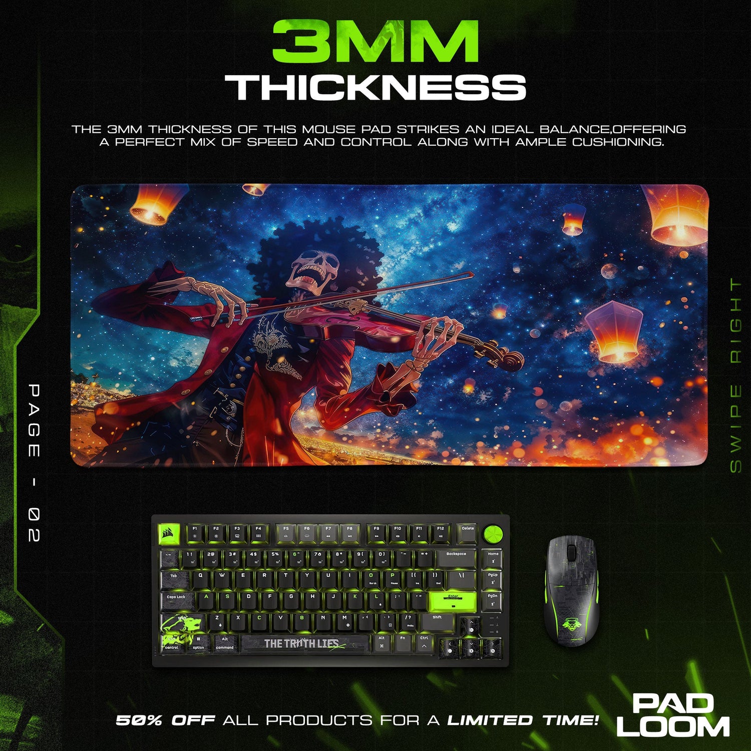 One Piece Brook Violin Mouse Pad, Anime Starry Night Desk Mat Padloom