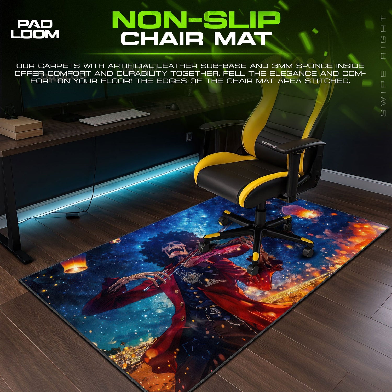 One Piece Brook Violin Mouse Pad, Anime Starry Night Desk Mat Padloom