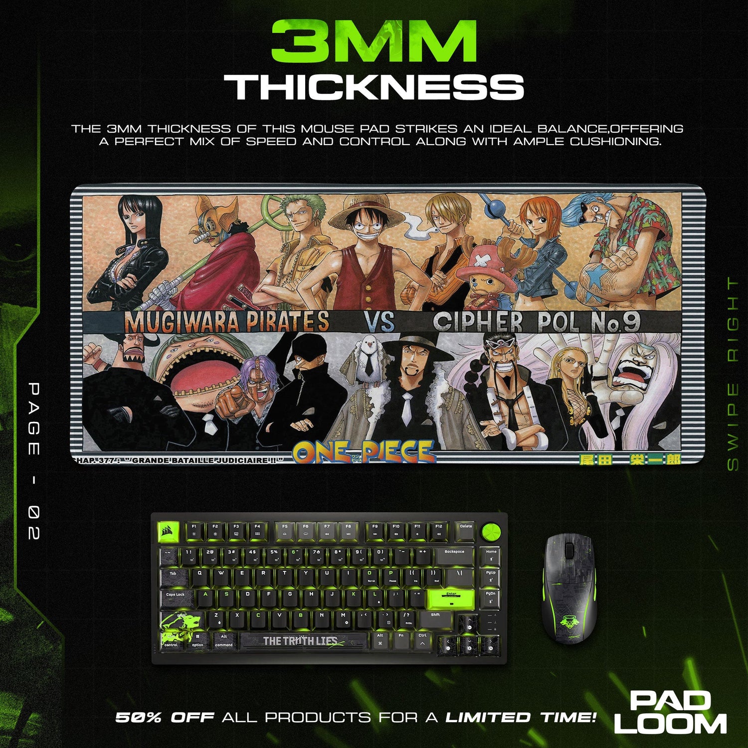 One Piece Enies Lobby Mouse Pad, Anime Desk Mat Padloom