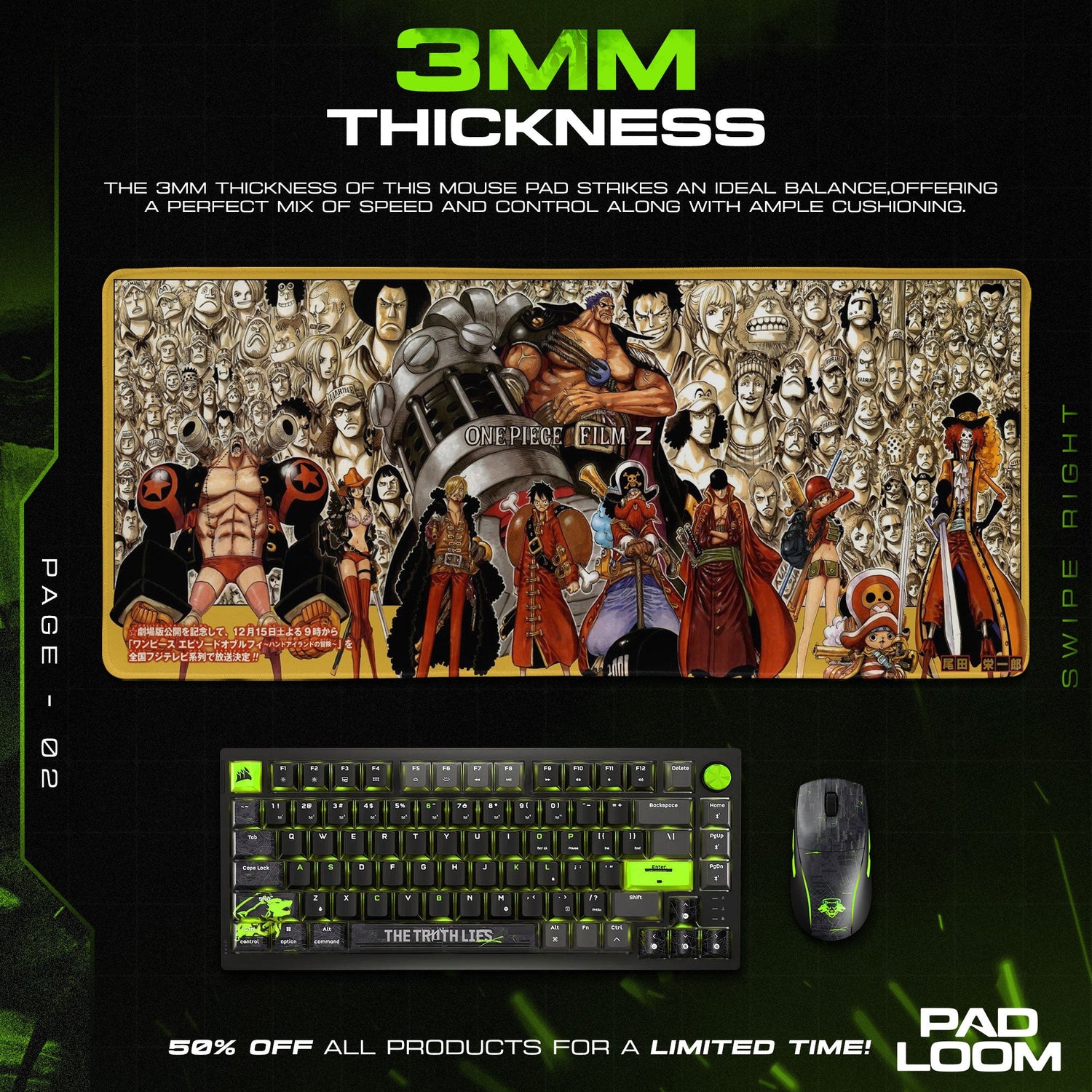 One Piece Film Z Mouse Pad, Anime Pirate Crew Desk Mat Padloom