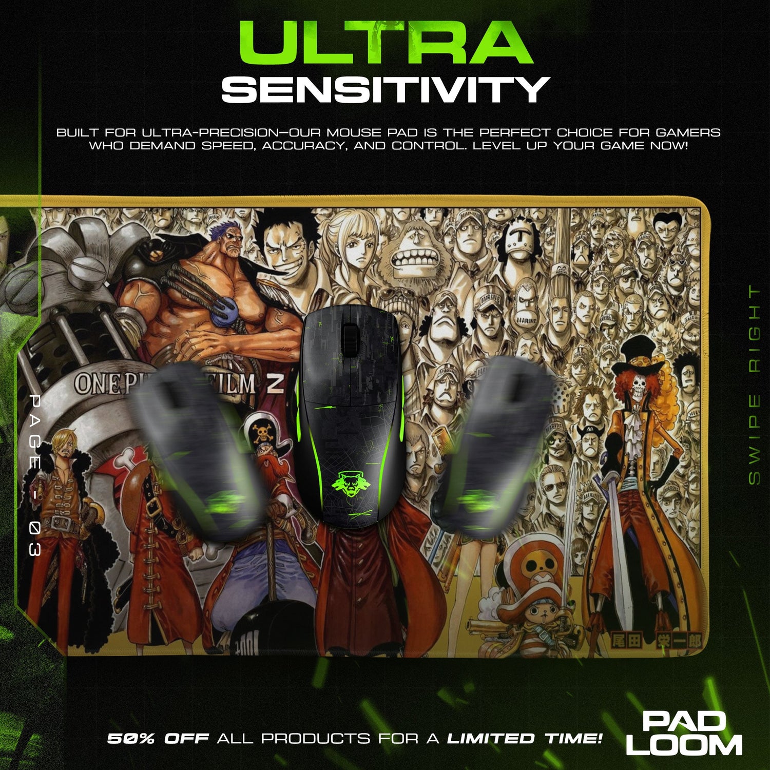 One Piece Film Z Mouse Pad, Anime Pirate Crew Desk Mat Padloom