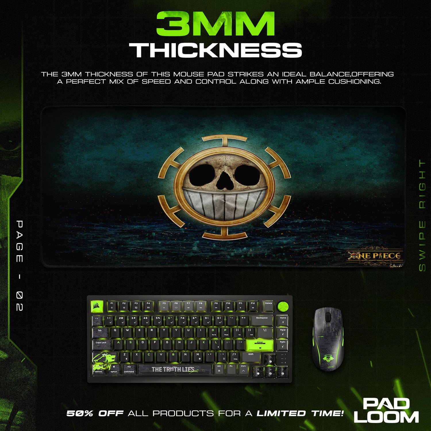 One Piece Heart Pirates Mouse Pad, Anime Desk Mat Padloom