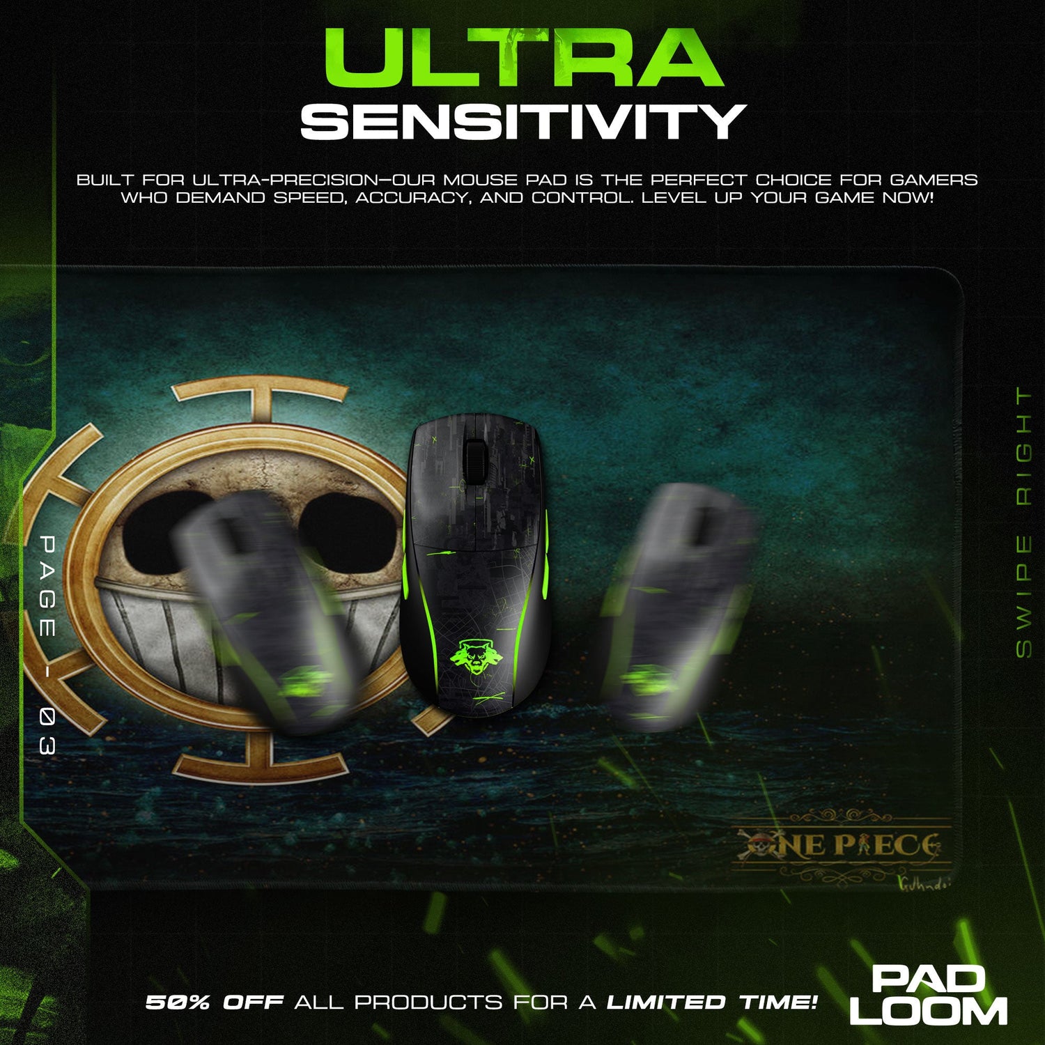 One Piece Heart Pirates Mouse Pad, Anime Desk Mat Padloom