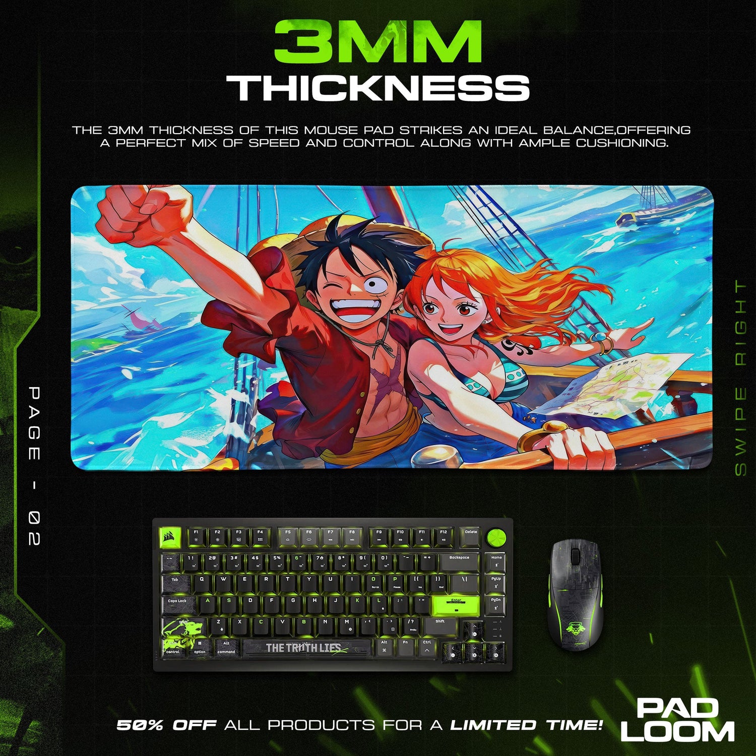 One Piece Luffy and Nami Mouse Pad, Anime Sailing Desk Mat Padloom