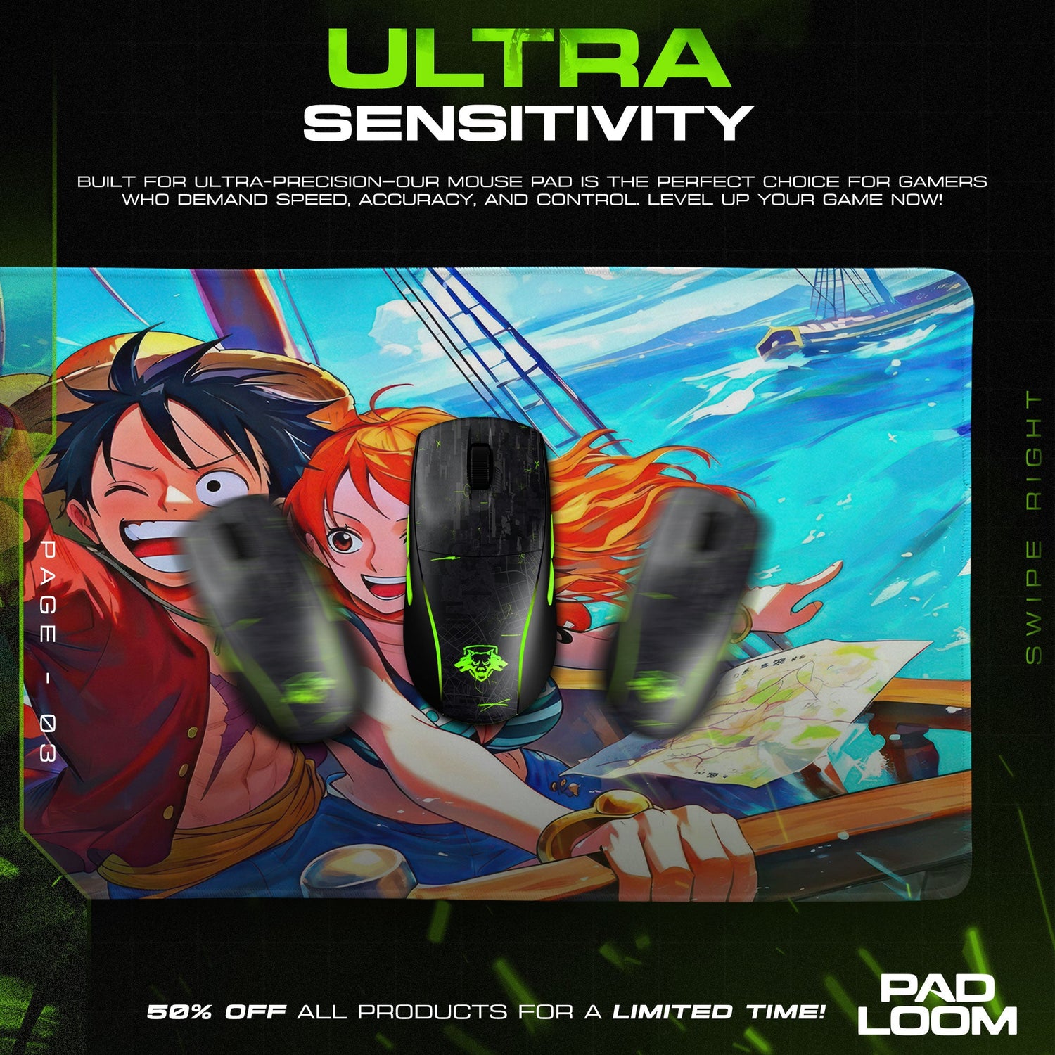 One Piece Luffy and Nami Mouse Pad, Anime Sailing Desk Mat Padloom