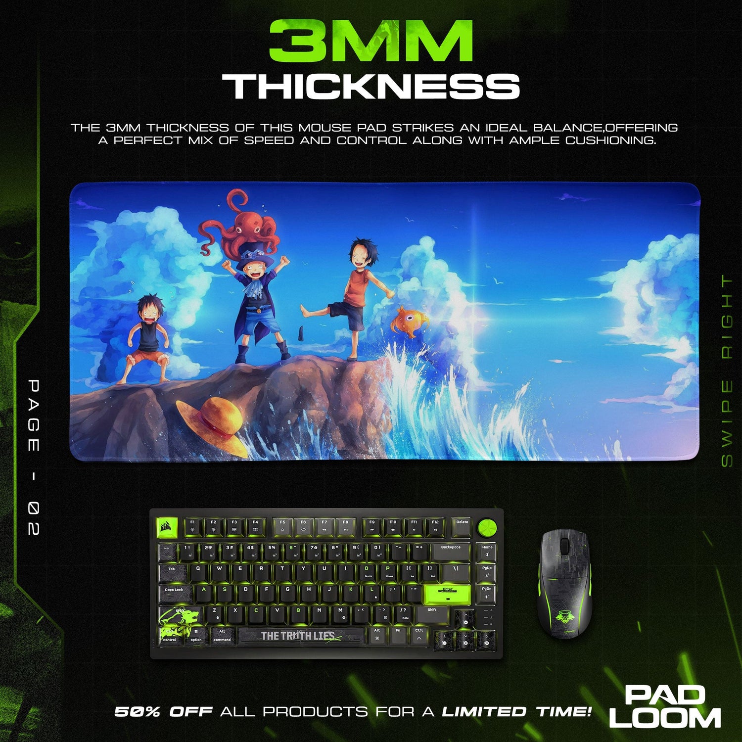 One Piece Luffy Childhood Mouse Pad, Anime Ocean Desk Mat Padloom