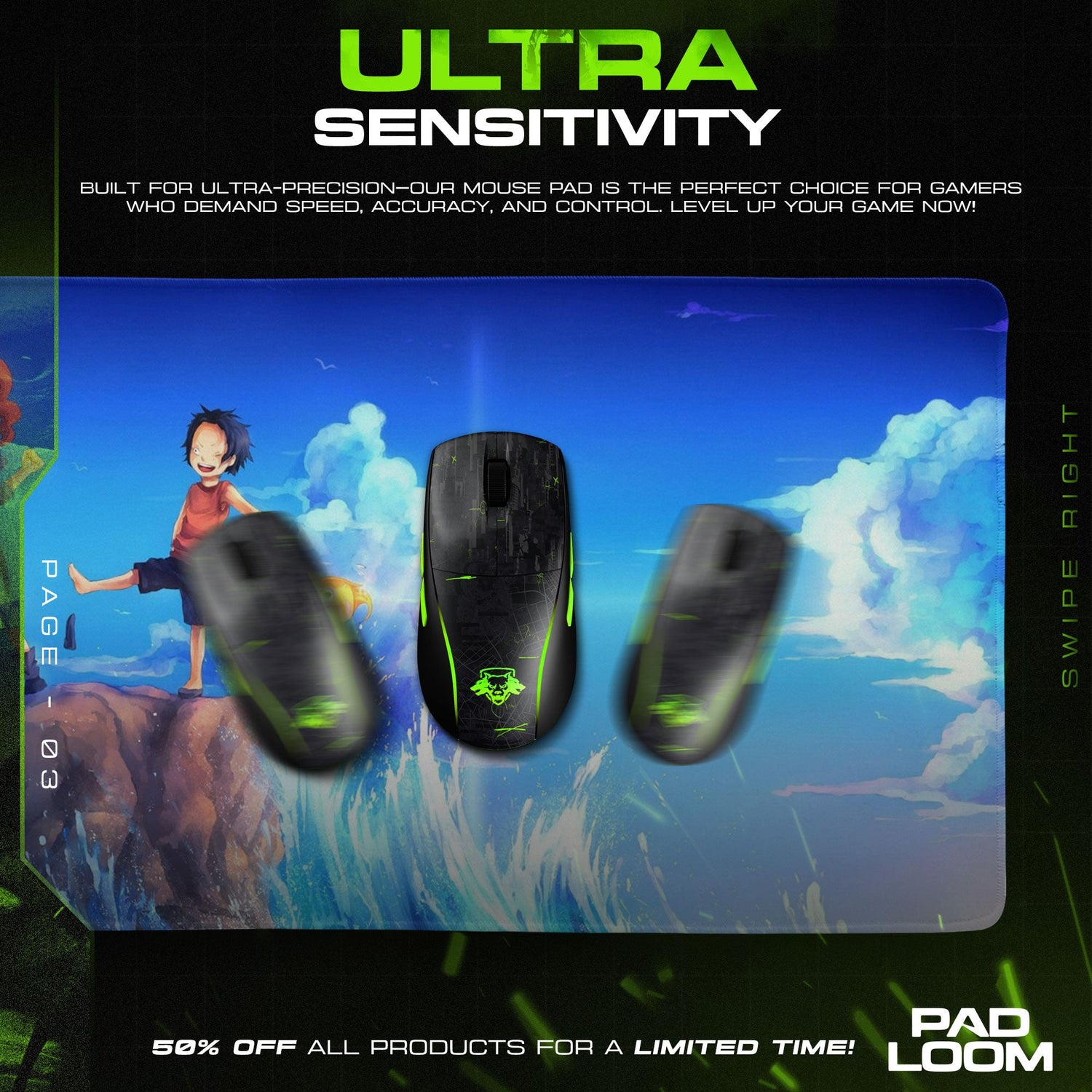 One Piece Luffy Childhood Mouse Pad, Anime Ocean Desk Mat Padloom