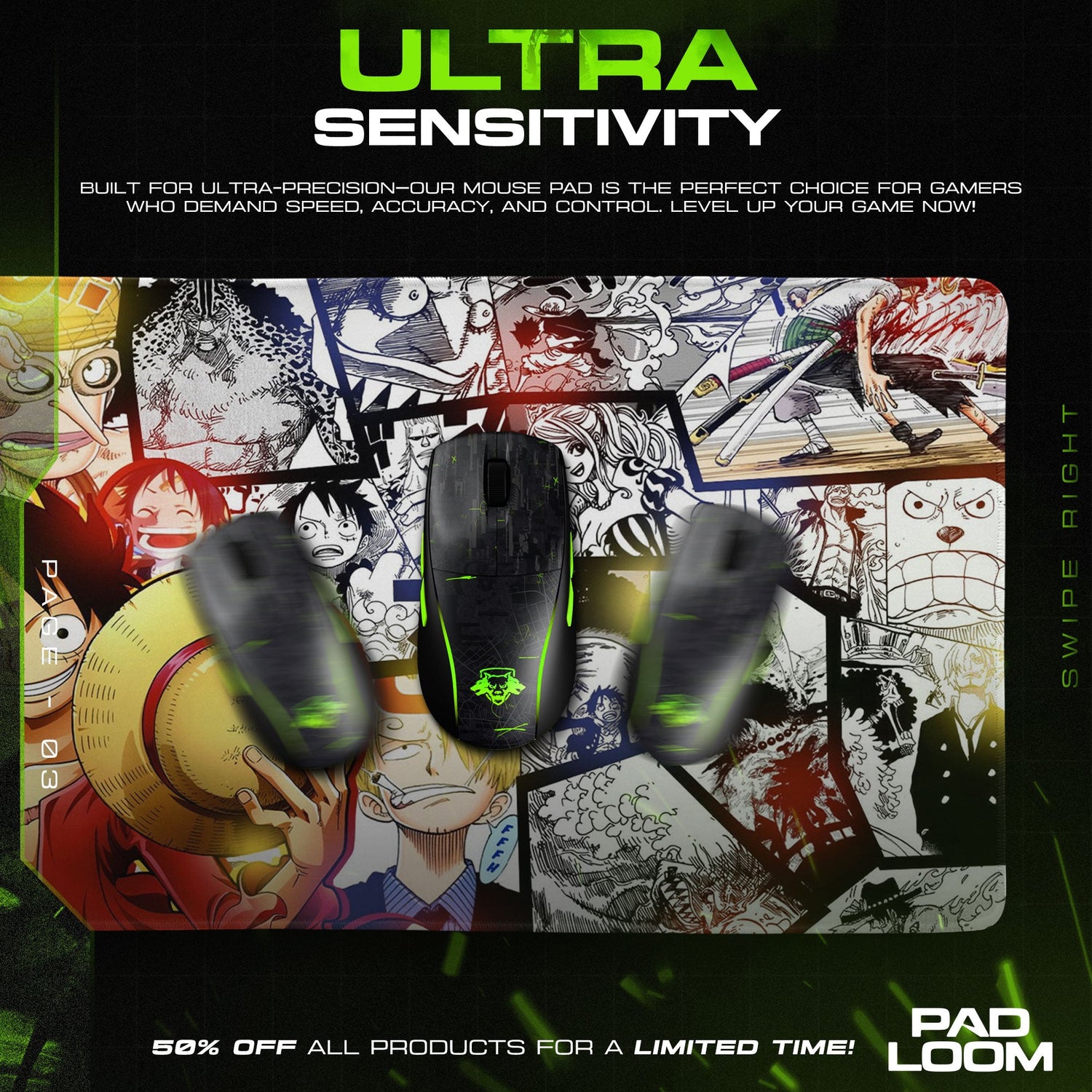 One Piece Luffy Collage Mouse Pad, Anime Manga Desk Mat Padloom