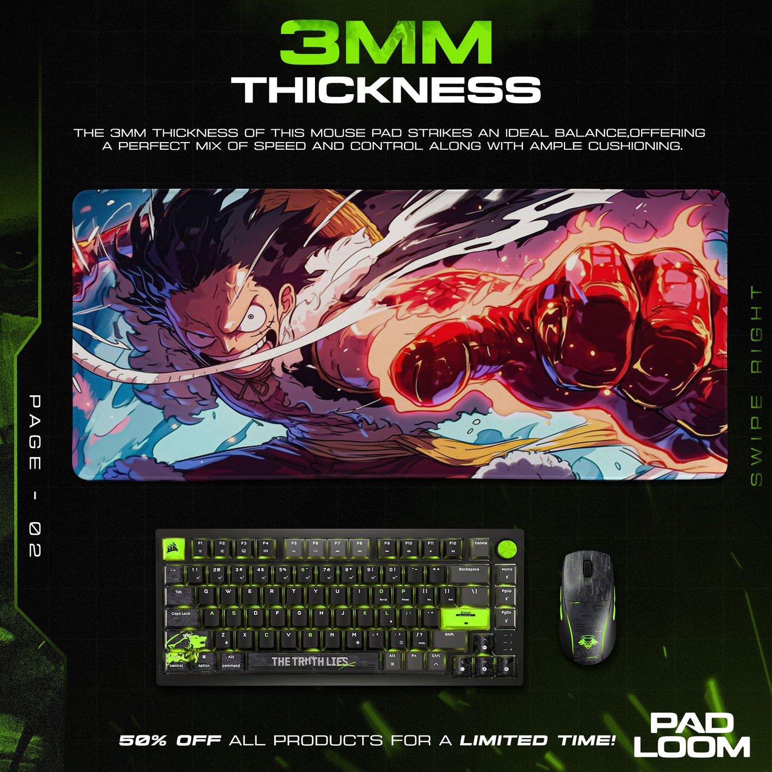 One Piece Luffy Gear 4 Mouse Pad, Anime Battle Desk Mat Padloom